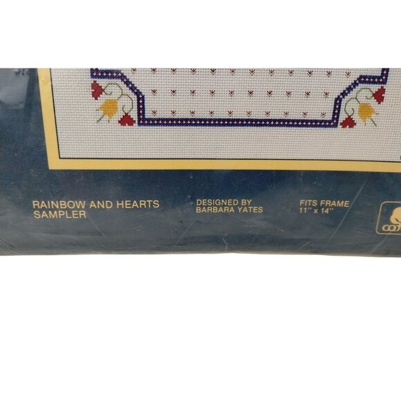 Vintage Sunset Counted Cross Stitch Rainbow and Hearts Sampler Kit 1984 - Picture 3 of 7
